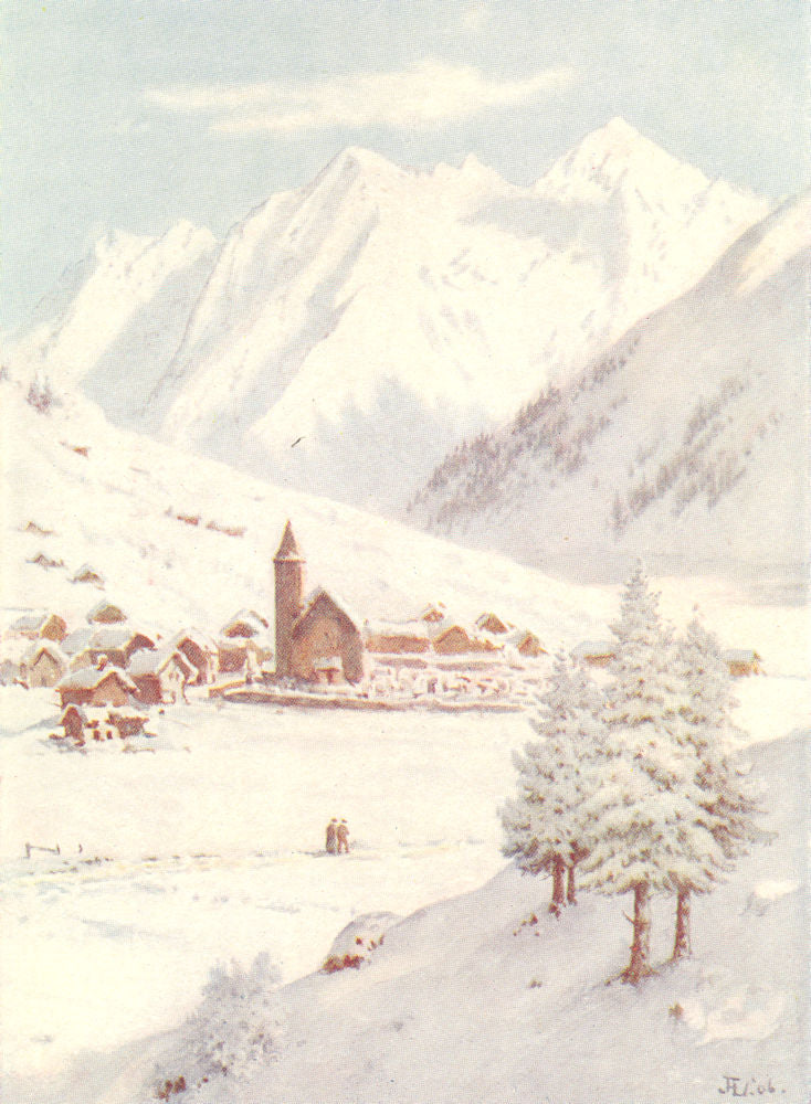 SWITZERLAND. Klosters with Kanarthorn & Weisshorn railroad 1907 old print